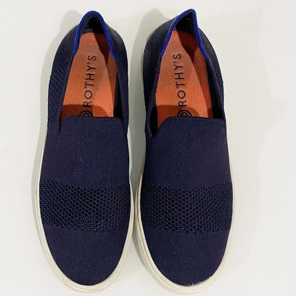 ROTHY’S Maritime Lattice Stitch Sneaker Slip On Navy Blue Comfort Size 10